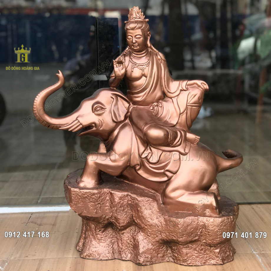 Tượng Đồng Bồ T&aacute;t Phổ Hiền Cưỡi Voi S&aacute;u Ng&agrave; 61Cm